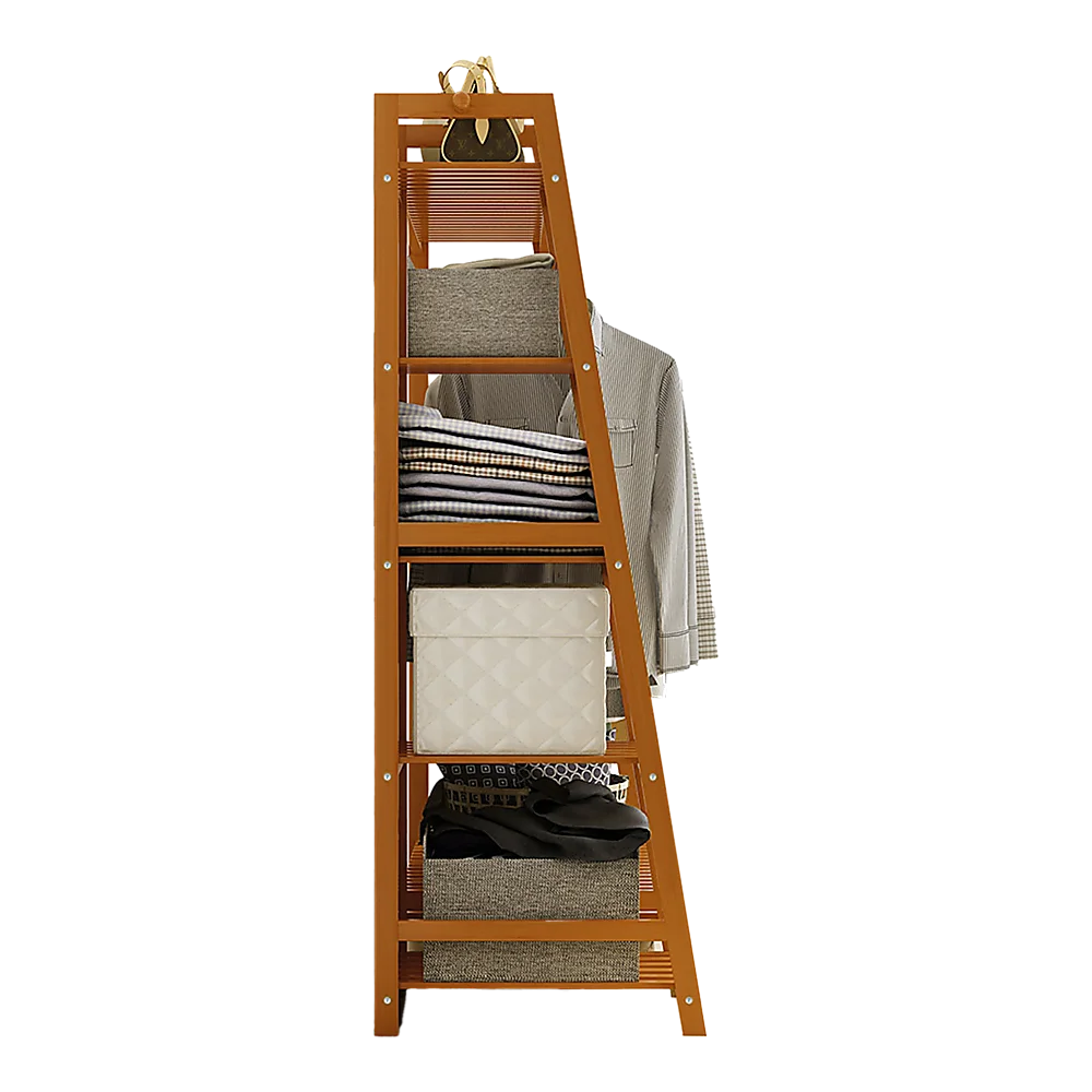Portable Clothes Rack Coat Garment Stand - Bamboo Rail