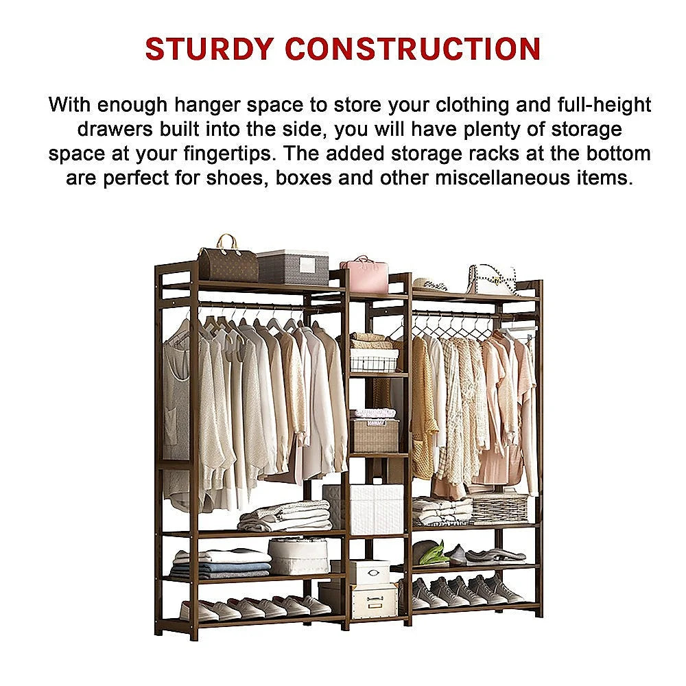 Portable Clothes Rack Coat Garment Stand - Bamboo Rail