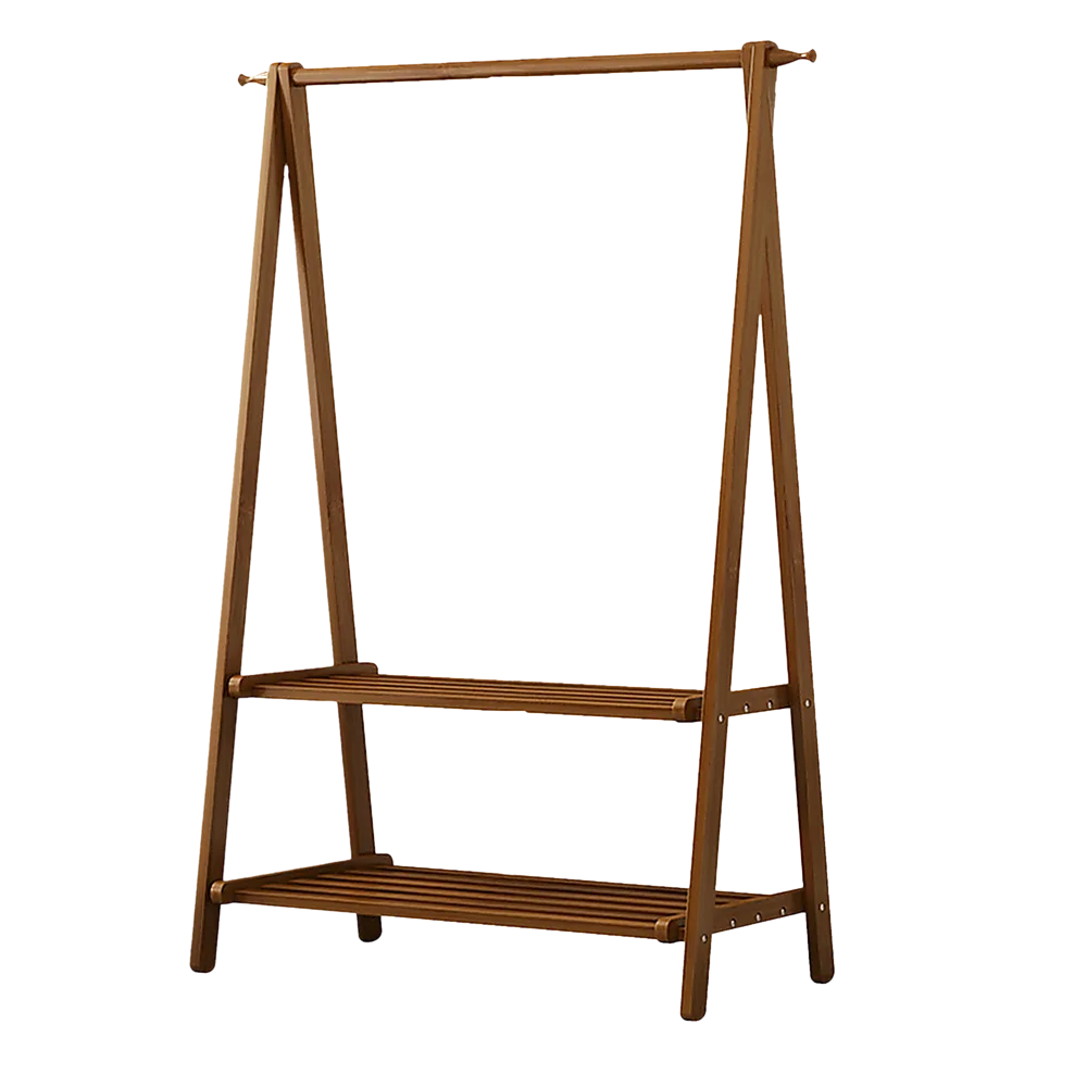 Portable Clothes Rack Coat Garment Stand bamboo rail hanger