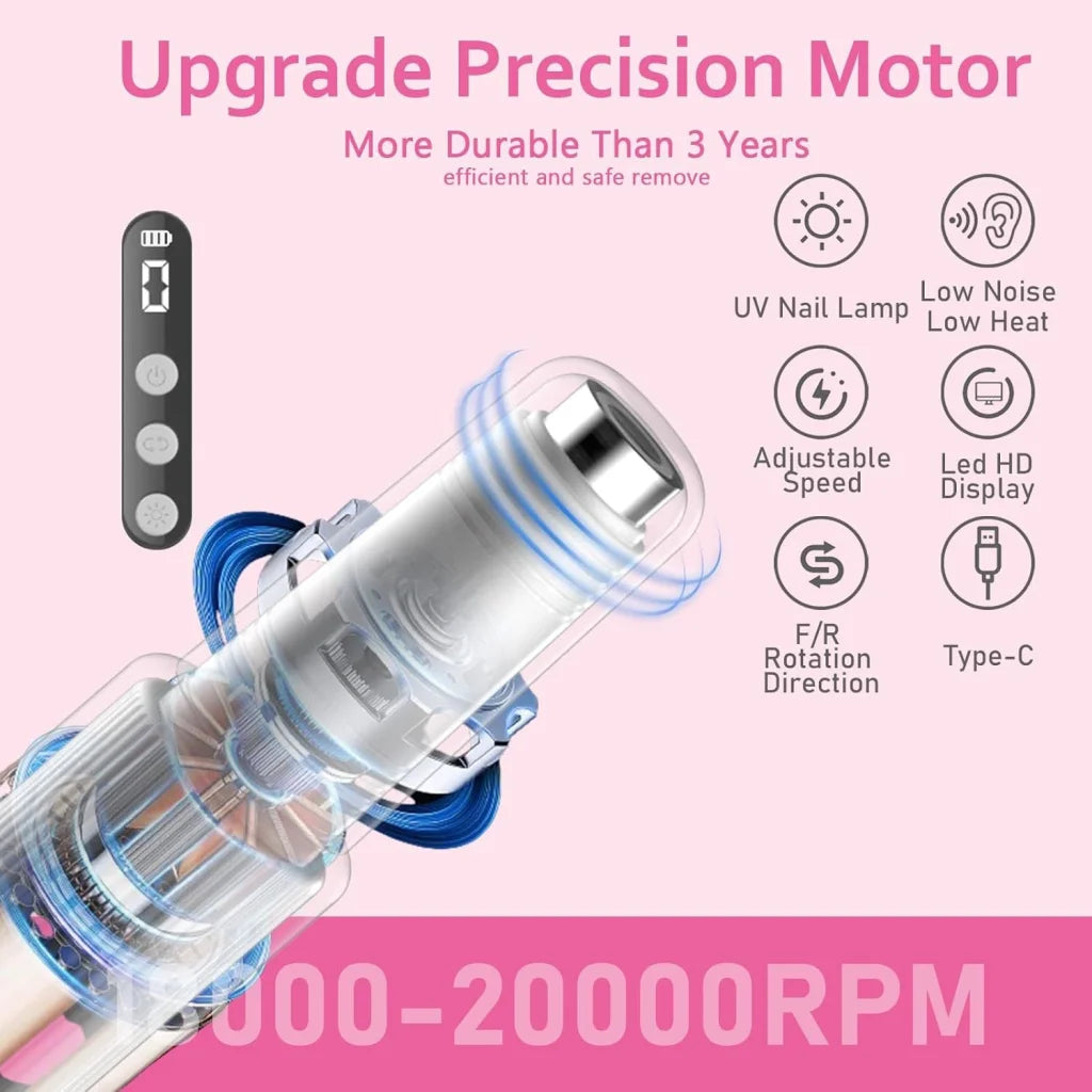 Portable Cordless Electric Nail Drill Kit with UV Lamp