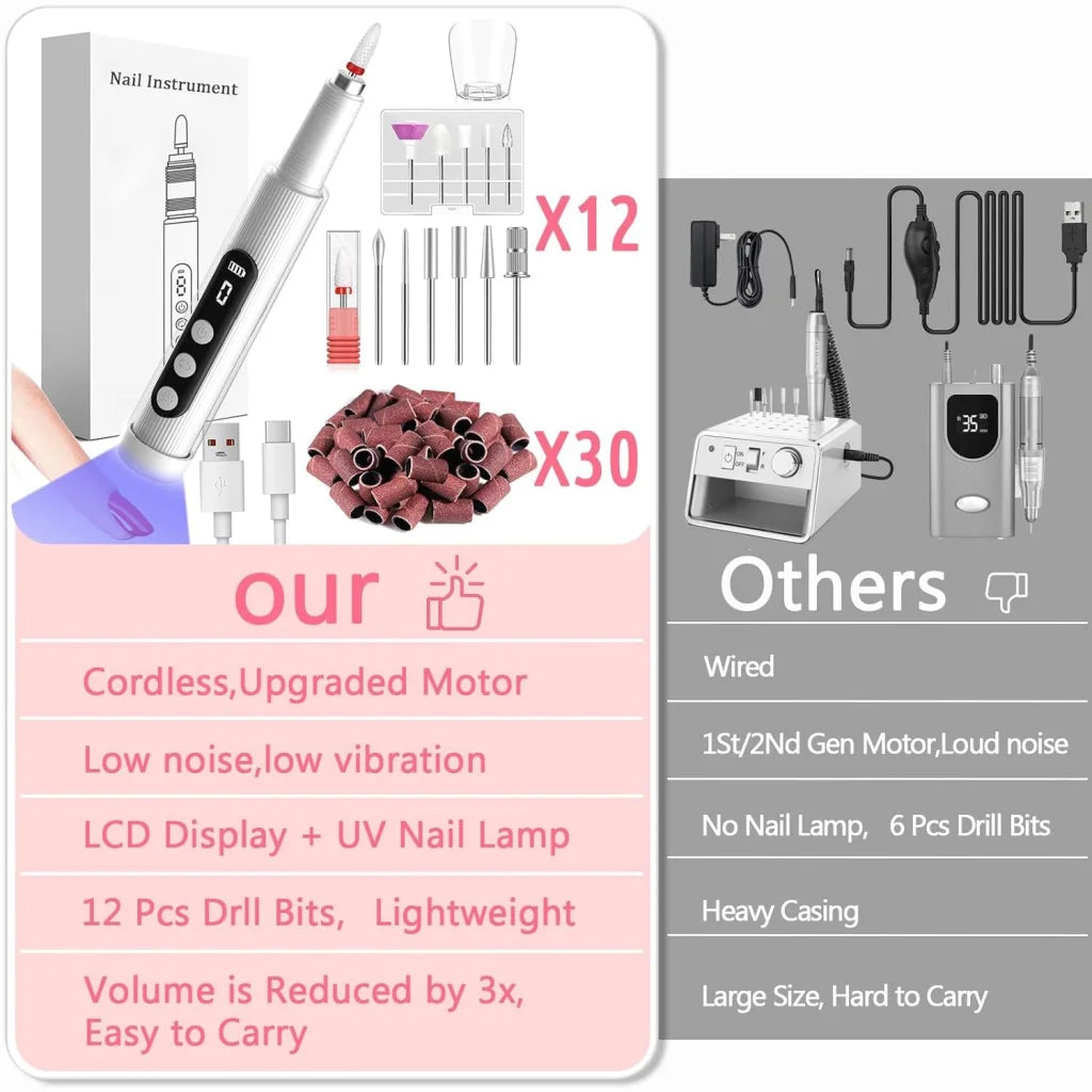 Portable Cordless Electric Nail Drill Kit with UV Lamp