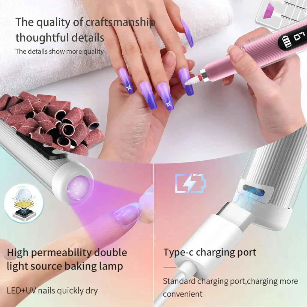 Portable Cordless Electric Nail Drill Kit with UV Lamp