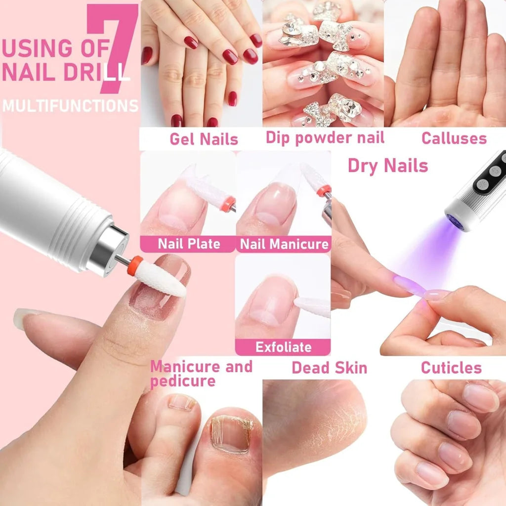 Portable Cordless Electric Nail Drill Kit with UV Lamp