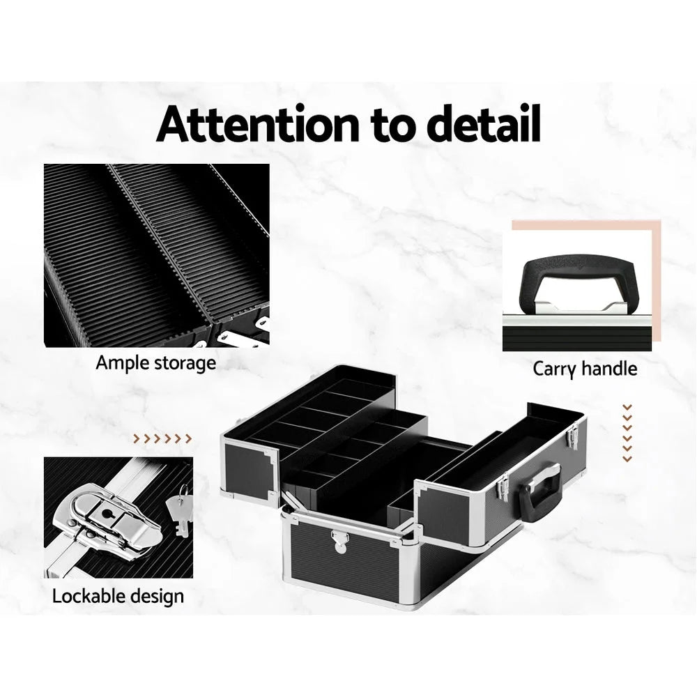 Portable Cosmetic Beauty Makeup Case - Black - Cosmetic