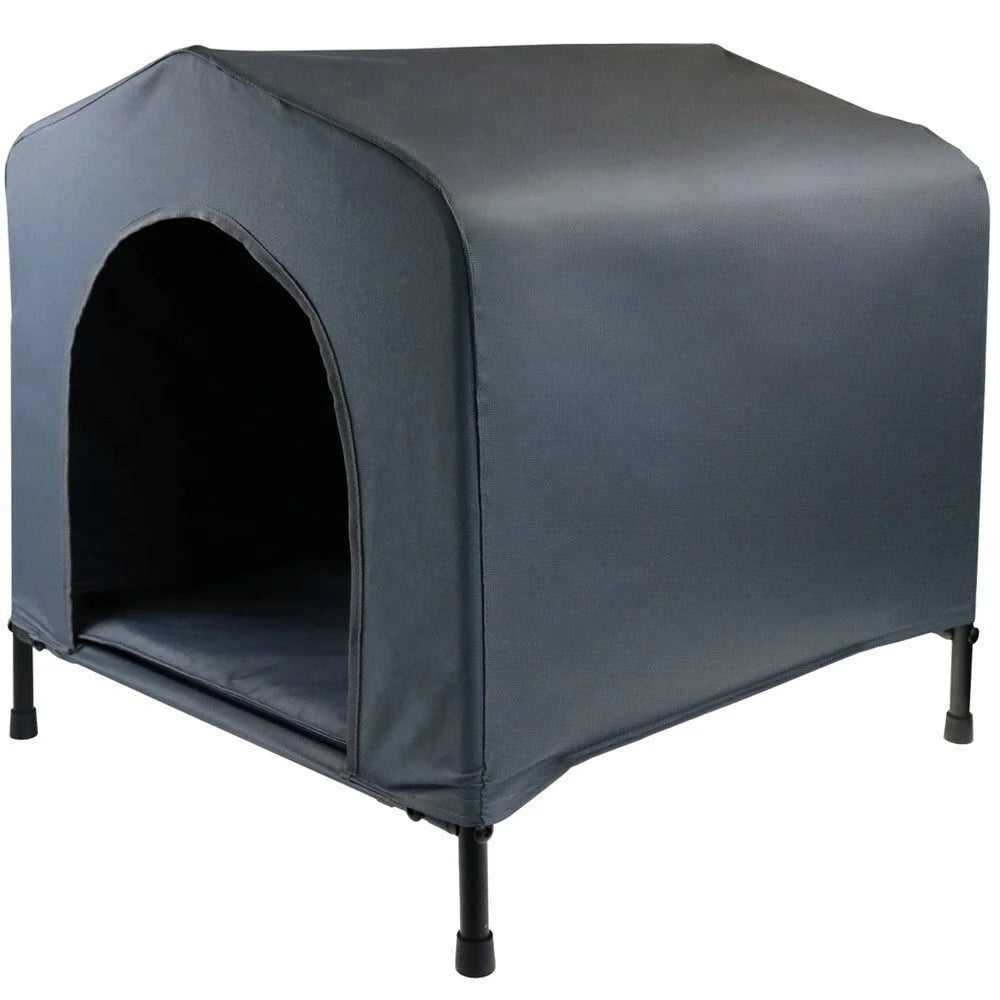 Portable Dog Kennel House with Cushion - L Grey Flea