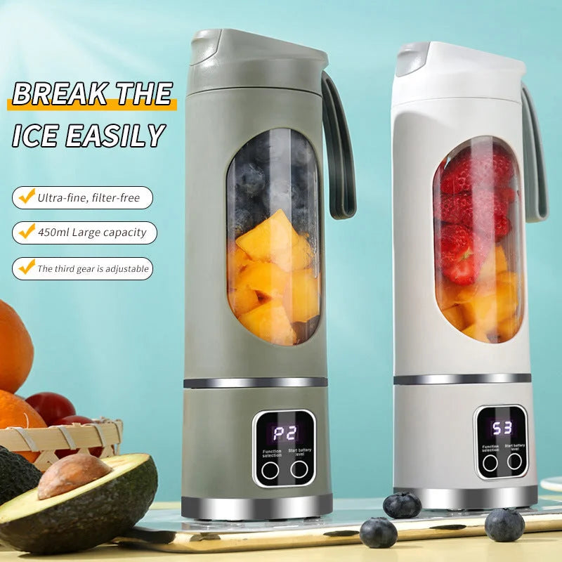 Portable Electric Juicer Blender - 450ml USB Rechargeable