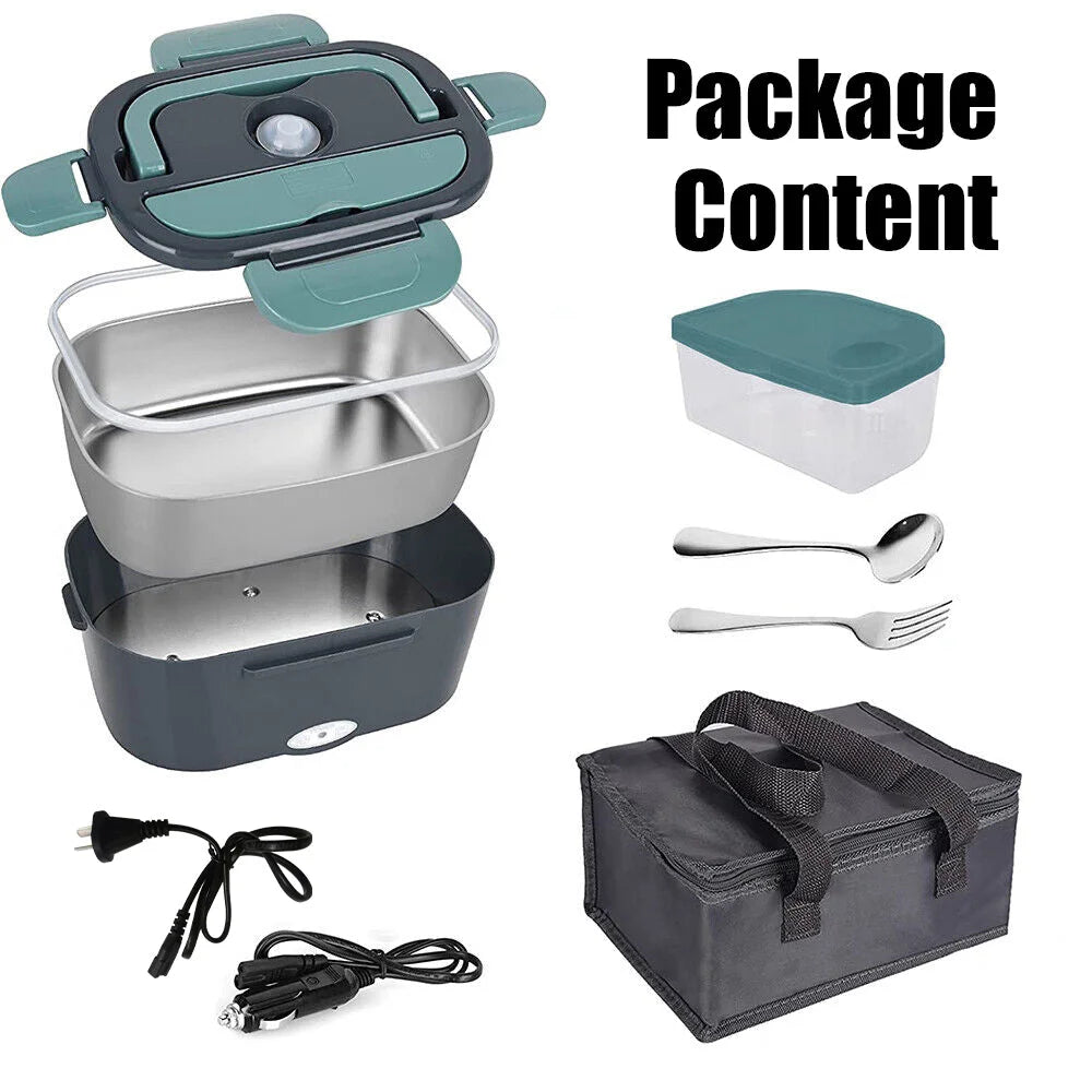 Portable electric lunch with matching accessories and clear item layout