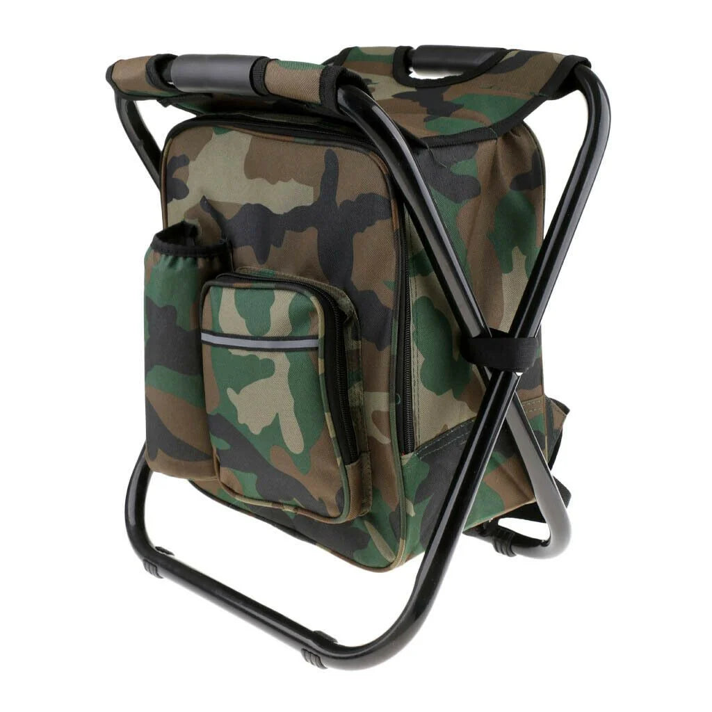 Portable Folding Backpack Chair Camping Stool Cooler Bag