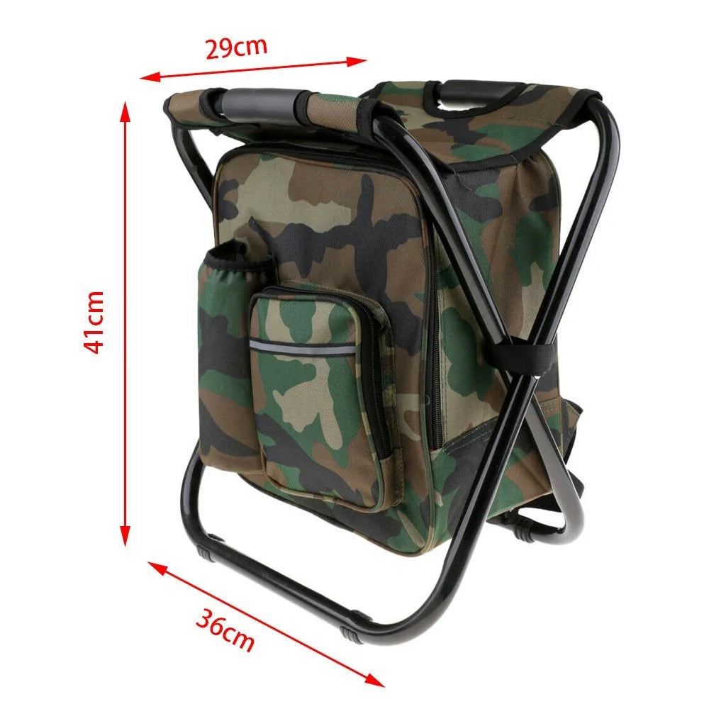 Portable Folding Backpack Chair Camping Stool Cooler Bag