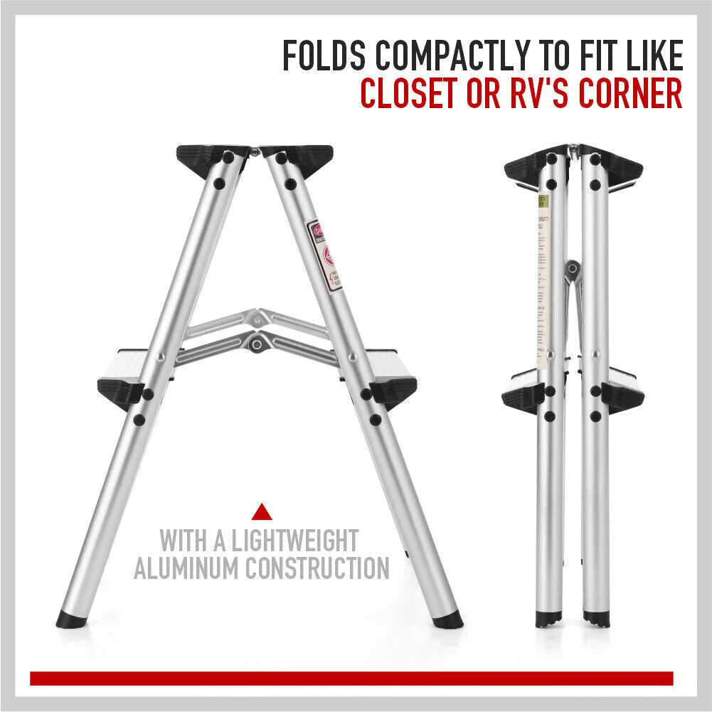 Portable Folding Ladder 2-Step Aluminum Frame Lightweight