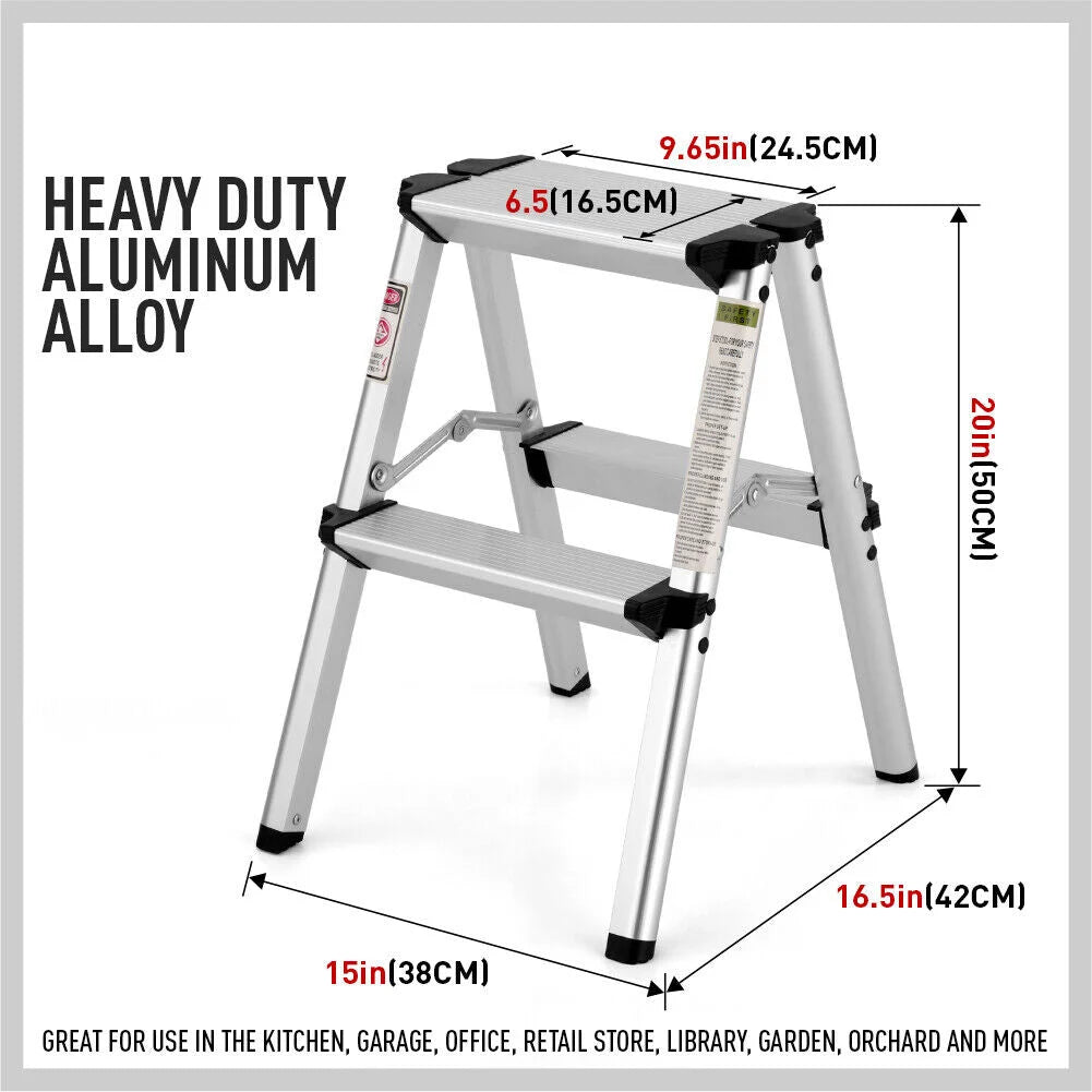 Portable Folding Ladder 2-Step Aluminum Frame Lightweight