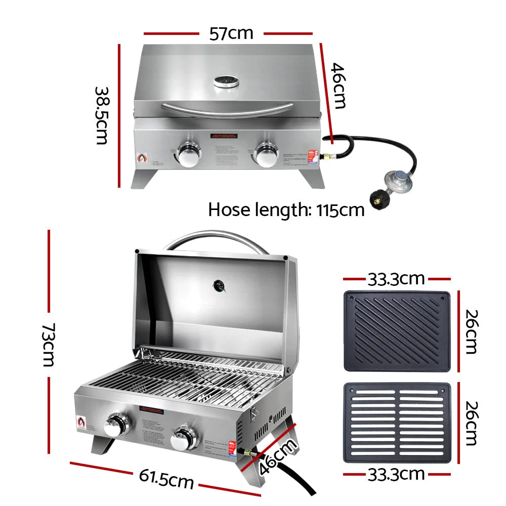 Portable Gas BBQ LPG Oven Camping Cooker Grill 2 Burners