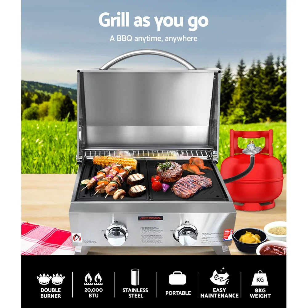 Portable Gas BBQ LPG Oven Camping Cooker Grill 2 Burners