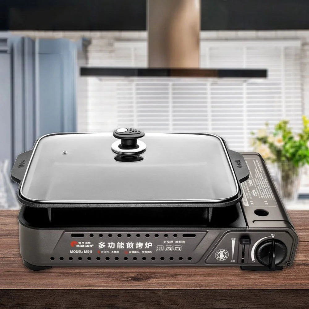Portable Gas Burner Stove with Inset Non-Stick Cooking Pan
