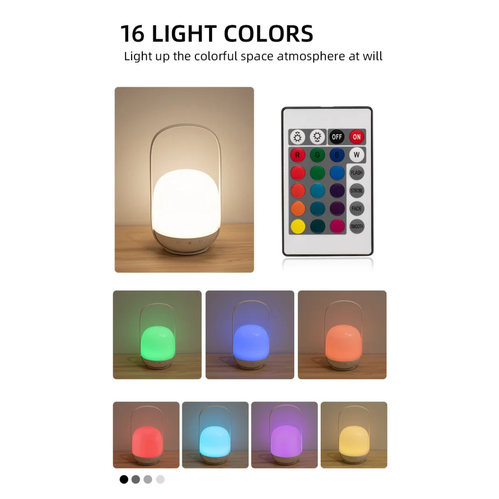 Portable LED Night Light with 16 Colors 4 Dimming Modes