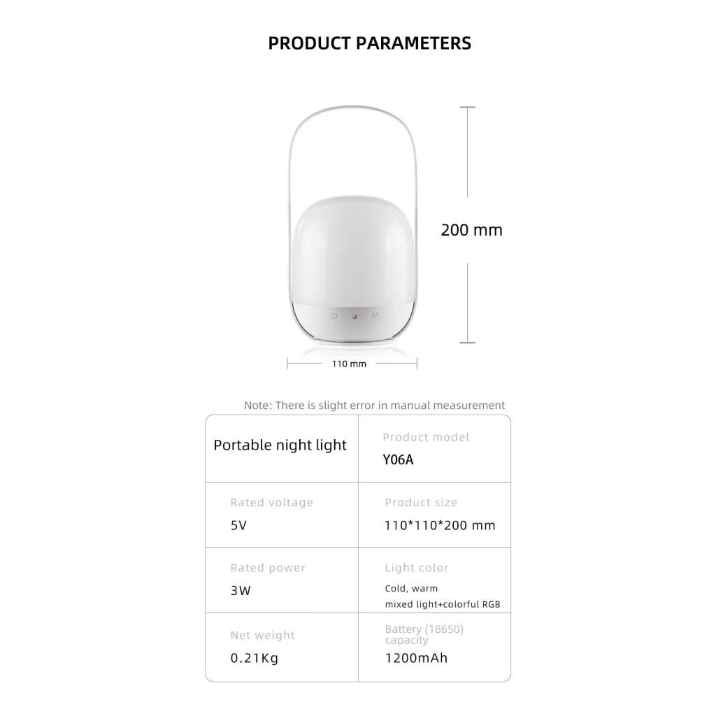 Portable LED Night Light with 16 Colors 4 Dimming Modes