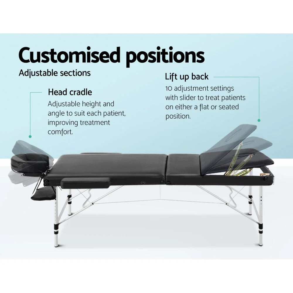 Portable Massage Table 3-Fold Aluminium - Black - Massage