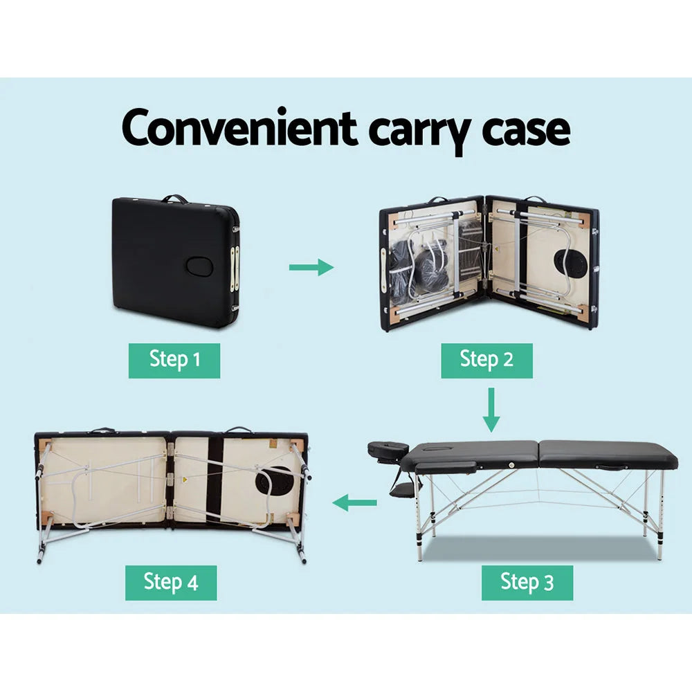 Portable Massage Table 70cm Wide Two-Fold Aluminium