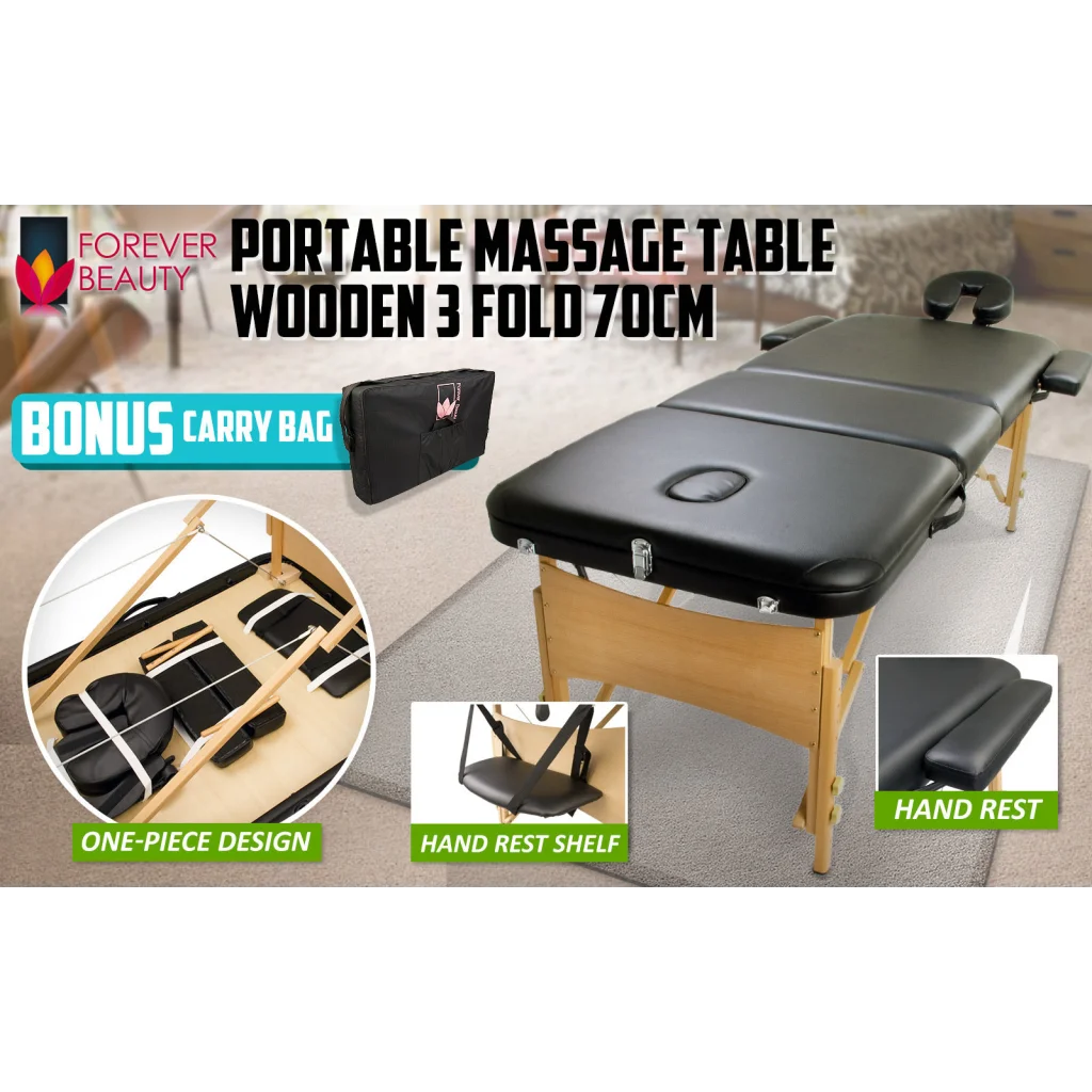 Portable Massage Table Bed Therapy Waxing 3-Fold 70cm
