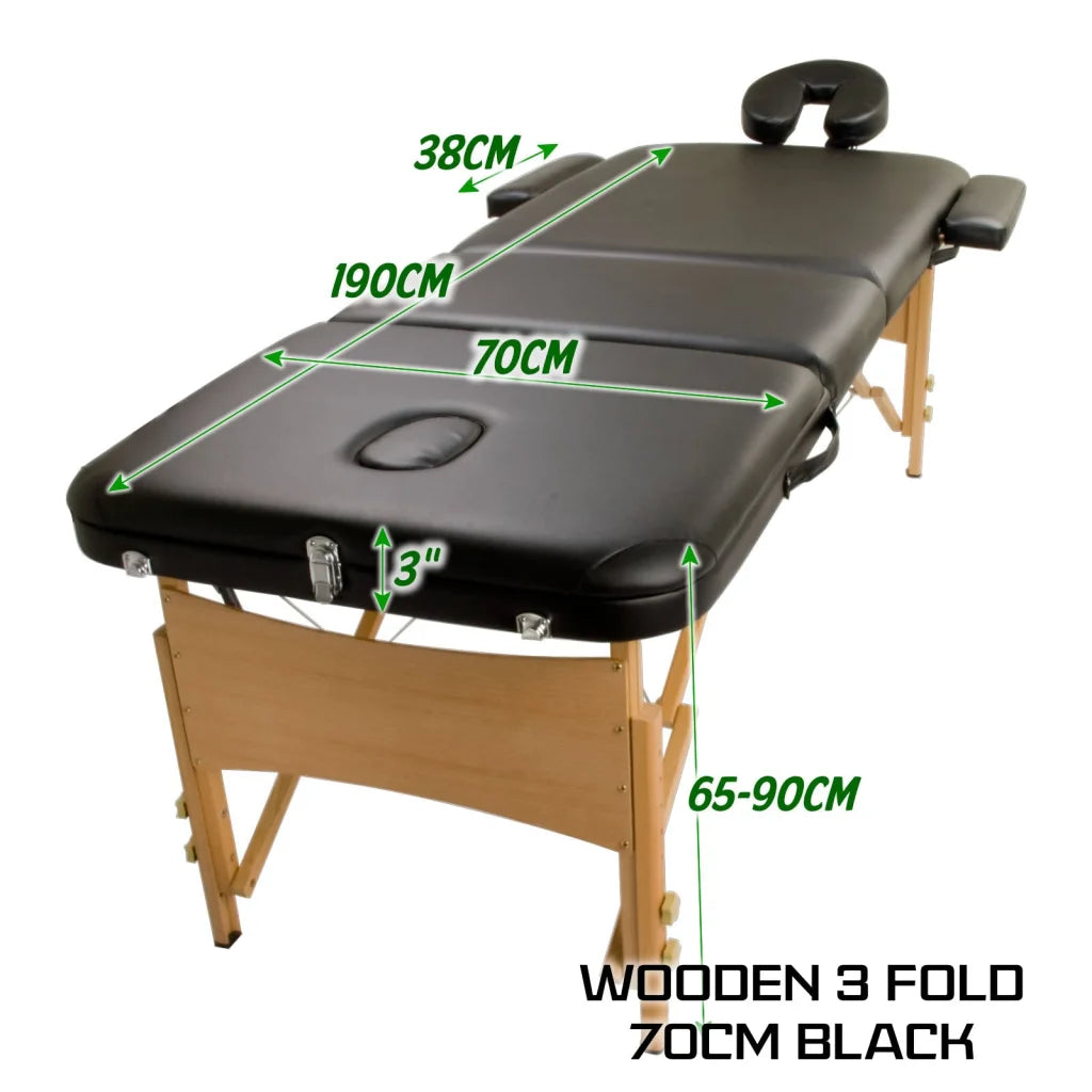 Portable Massage Table Bed Therapy Waxing 3-Fold 70cm