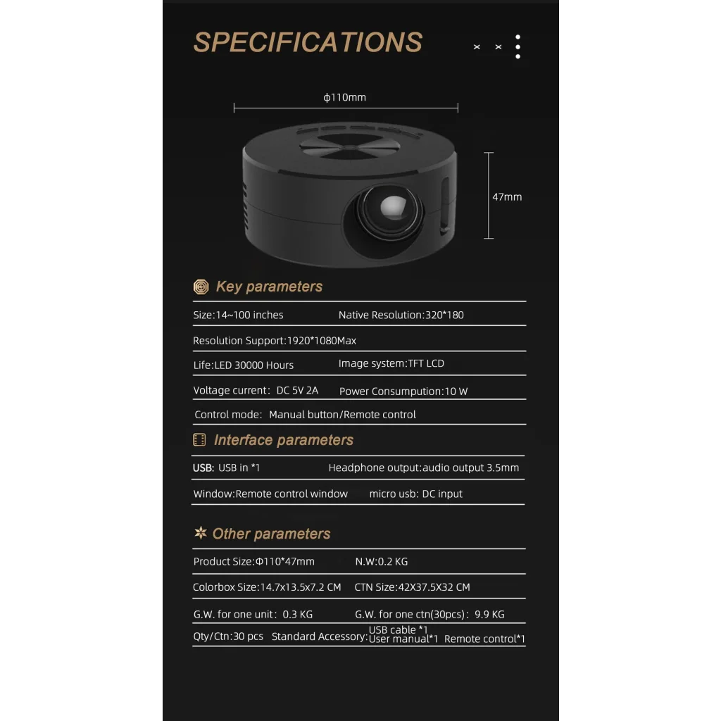 Portable Mini Projector with Smartphone Screen Sync USB