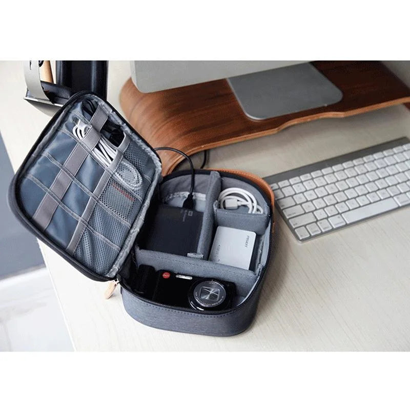 Portable Multi-Function Headphone Charger Data Cable Storage Bag - Ultra Fiber Power Pack - Blue L-1915196571146915847