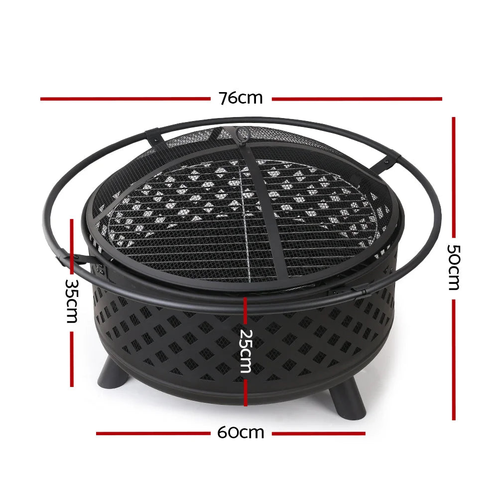 Portable Outdoor Fire Pit and BBQ 30 Inch - Black - Living