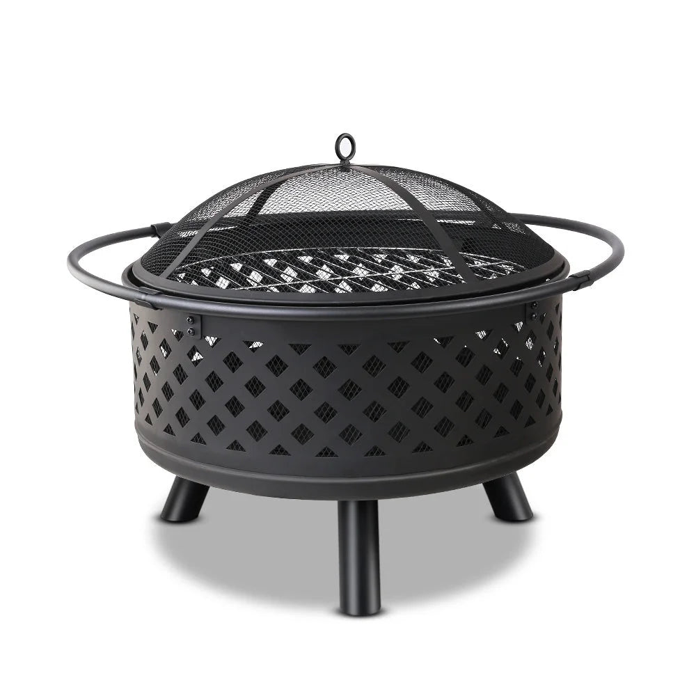 Black outdoor fire pit with bbq inch living