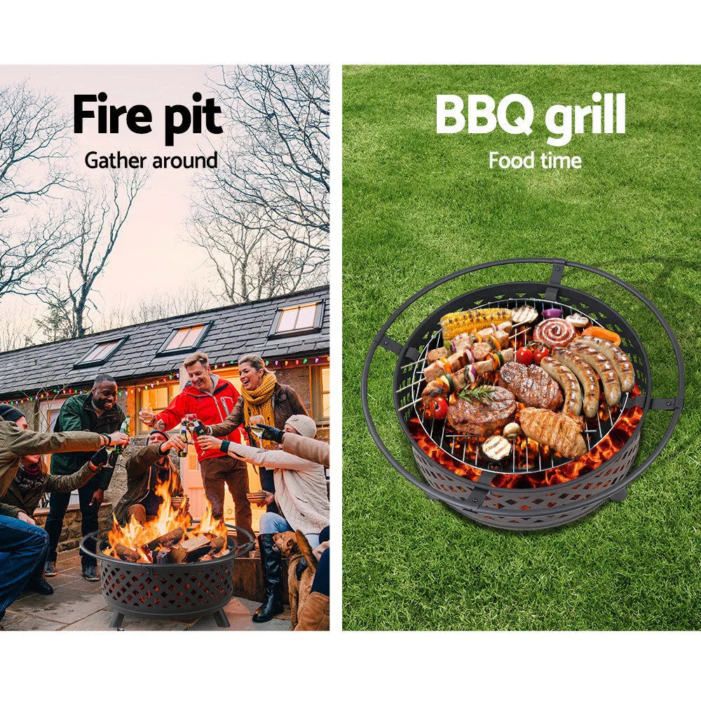Portable Outdoor Fire Pit and BBQ 30 Inch - Black - Living