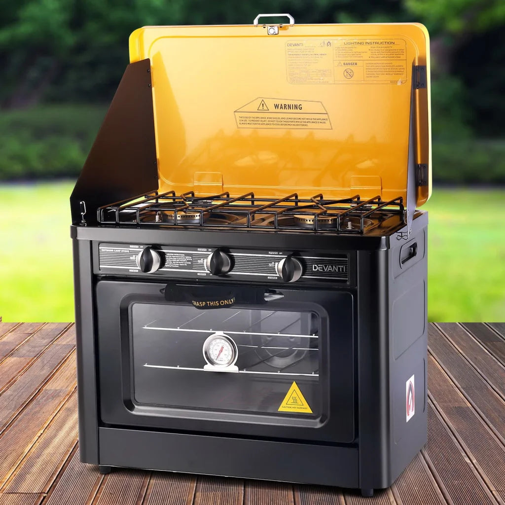 Portable Oven 3-Burner Black/Yellow - Kitchen Appliances