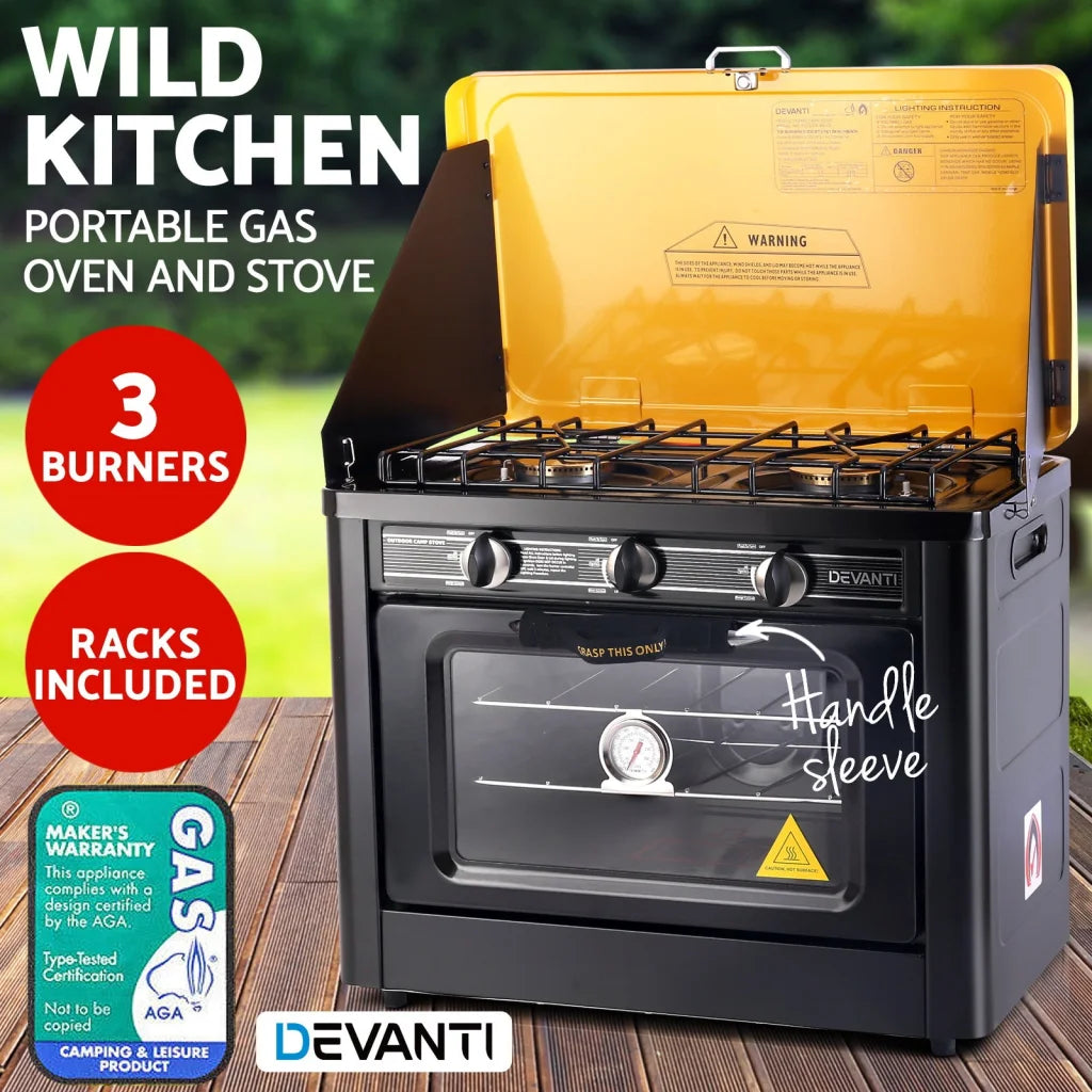 Portable Oven 3-Burner Black/Yellow - Kitchen Appliances