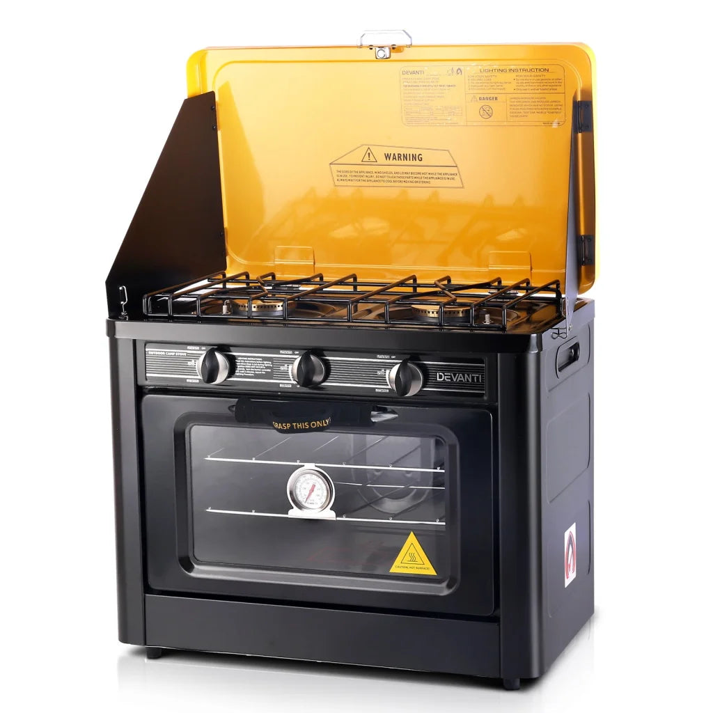 Portable Oven 3-Burner Black/Yellow - Kitchen Appliances