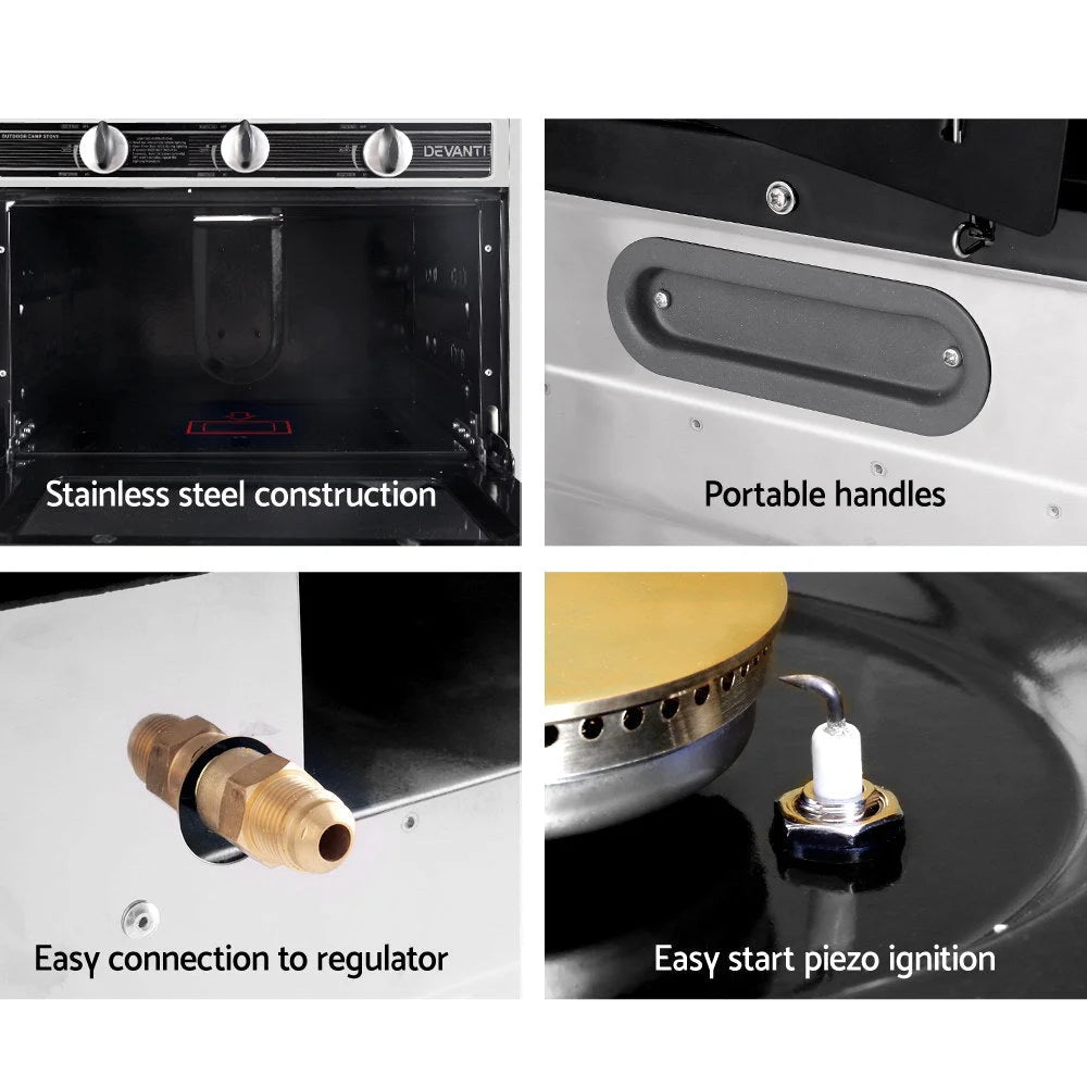 Portable Oven 3 Burner - Silver & Black - Kitchen Appliances