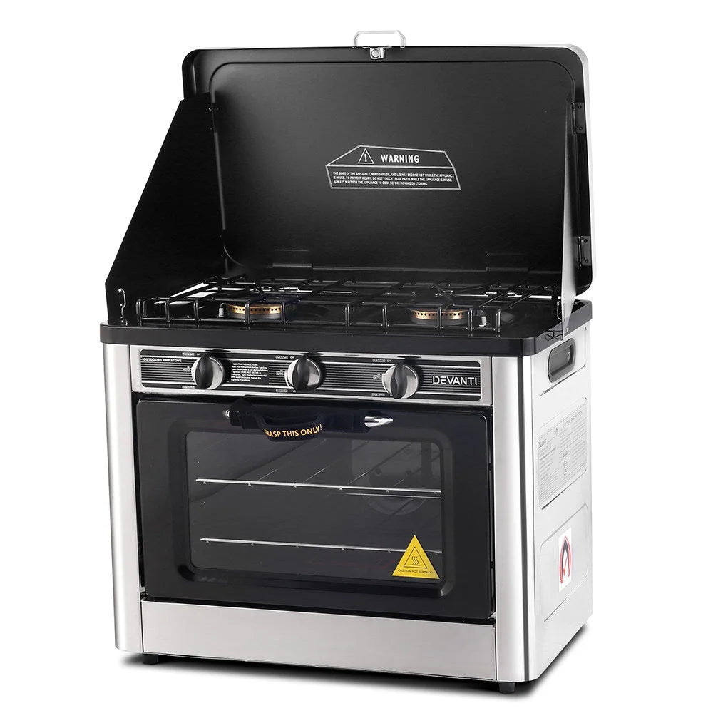 Portable Oven 3 Burner - Silver & Black - Kitchen Appliances