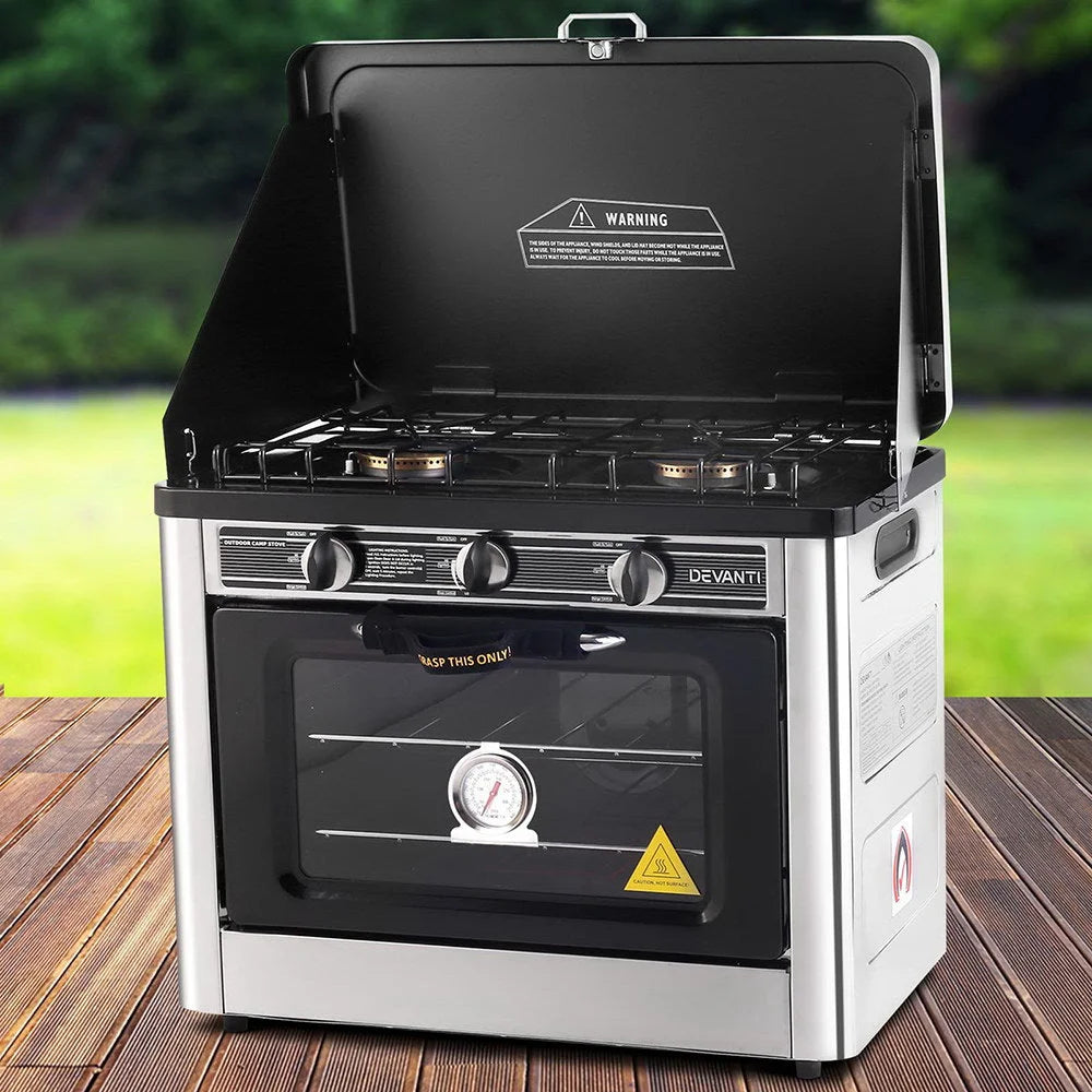 Portable Oven 3 Burner - Silver & Black - Kitchen Appliances