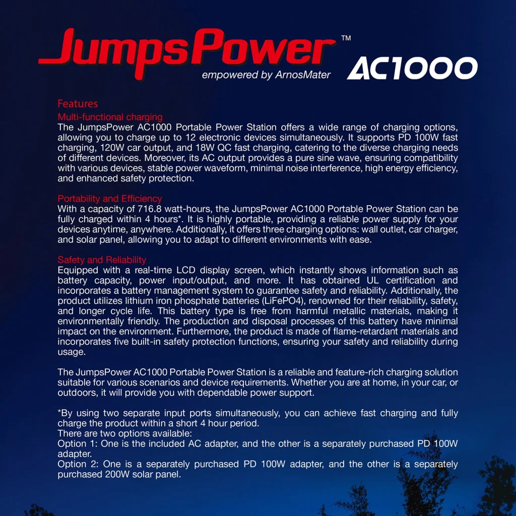 Portable Power Station 1000W - JumpsPower Battery Charger
