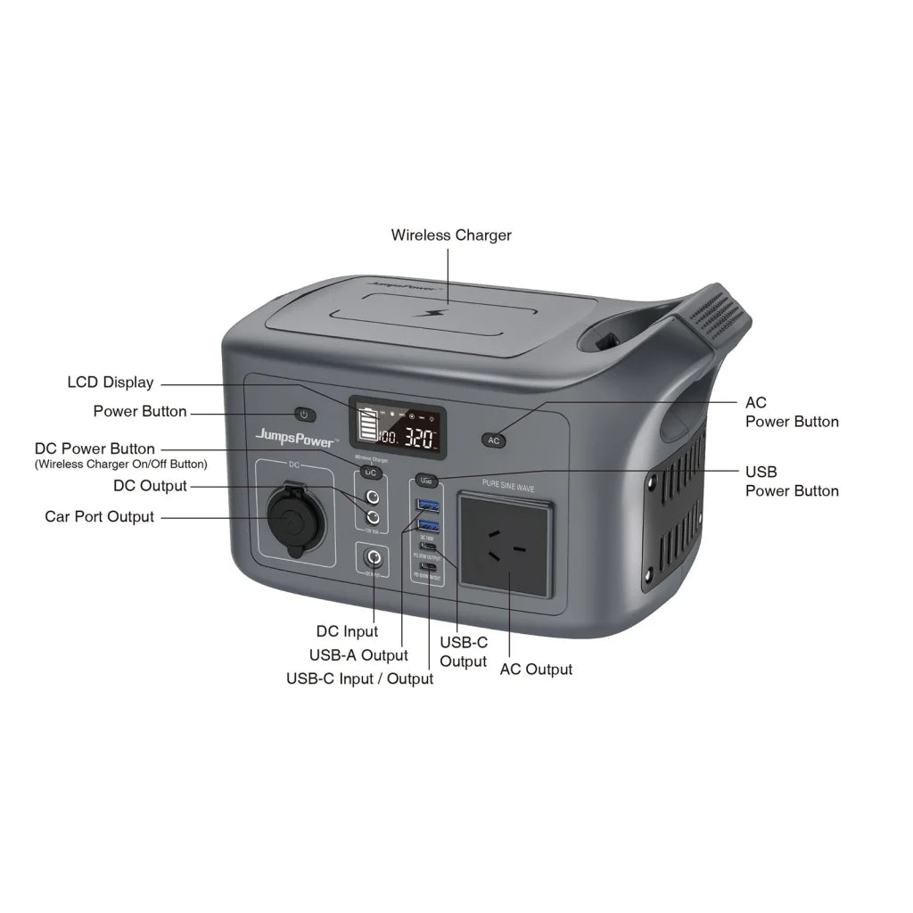 Portable Power Station 320W - JumpsPower Wireless Battery