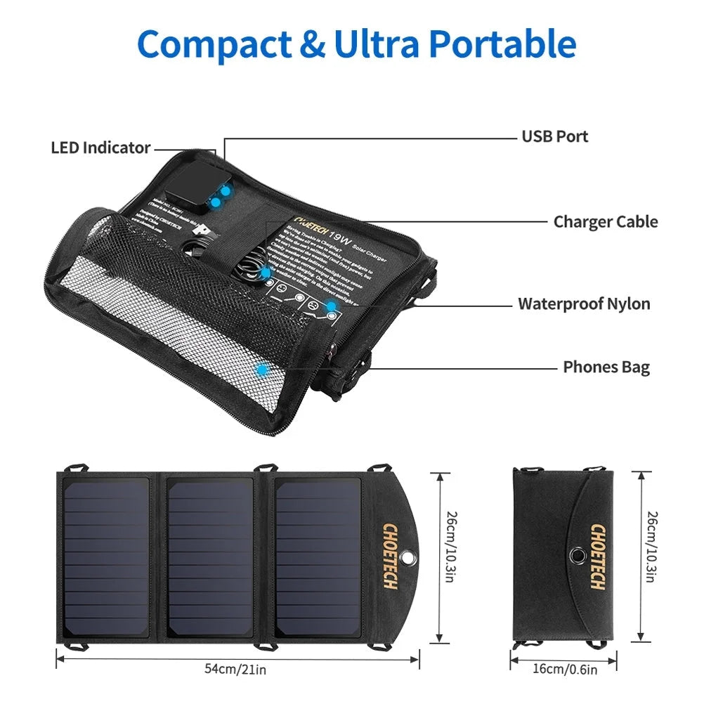 Portable Solar Panel Charger 19W SunPower Panels Dual USB