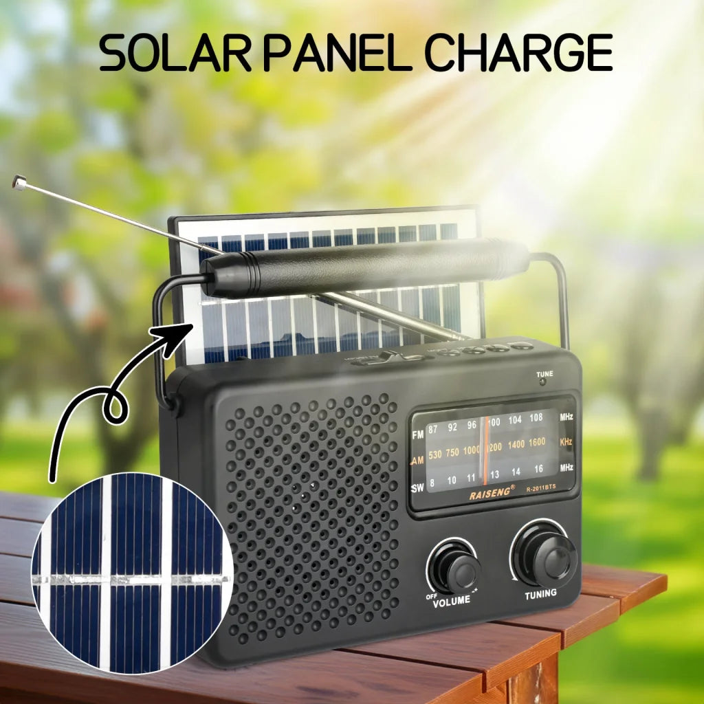 Portable Solar Powered 3-Band AM/FM/SW Radio with Bluetooth