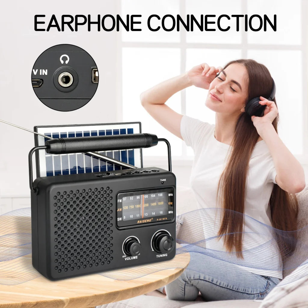 Portable Solar Powered 3-Band AM/FM/SW Radio with Bluetooth