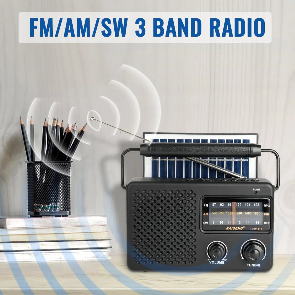 Portable Solar Powered 3-Band AM/FM/SW Radio with Bluetooth