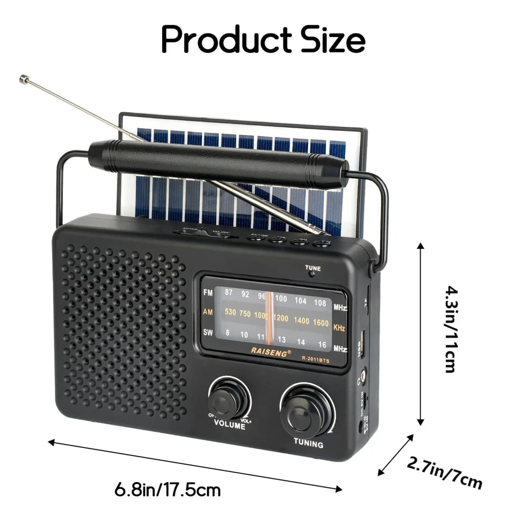 Portable Solar Powered 3-Band AM/FM/SW Radio with Bluetooth