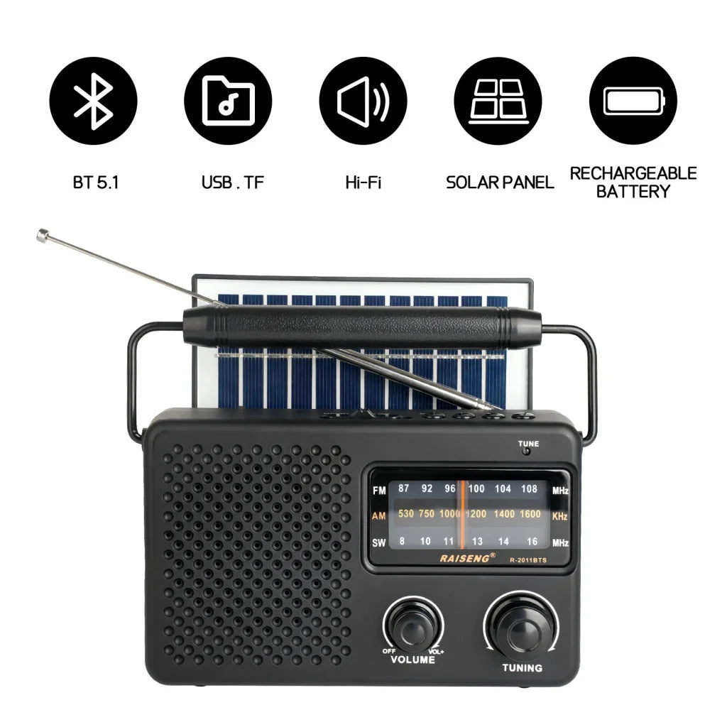 Portable Solar Powered 3-Band AM/FM/SW Radio with Bluetooth