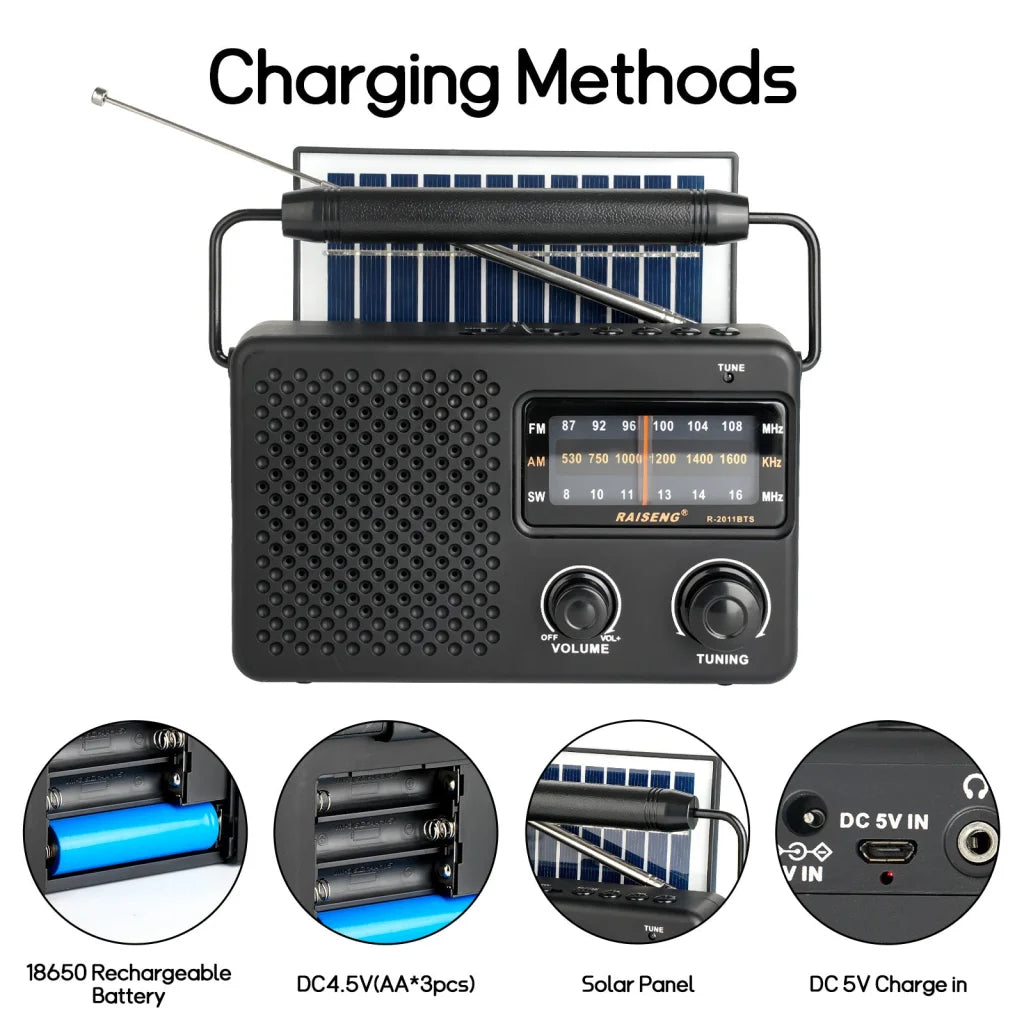 Portable Solar Powered 3-Band AM/FM/SW Radio with Bluetooth
