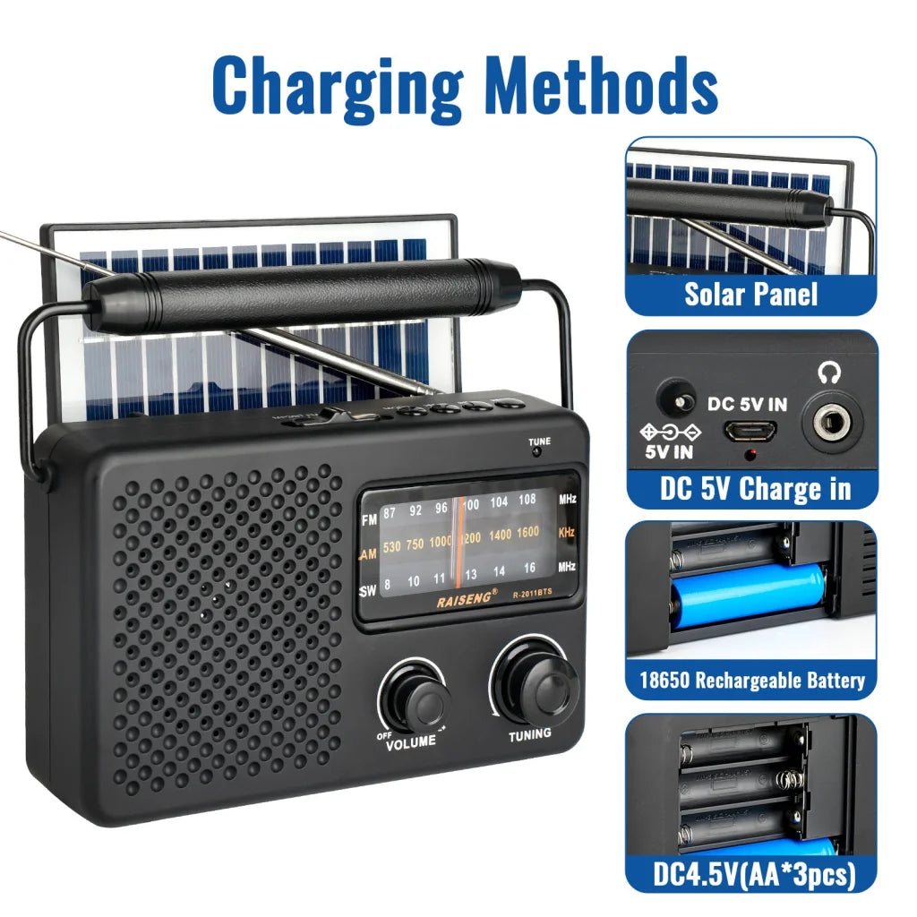 Portable Solar Powered 3-Band AM/FM/SW Radio with Bluetooth