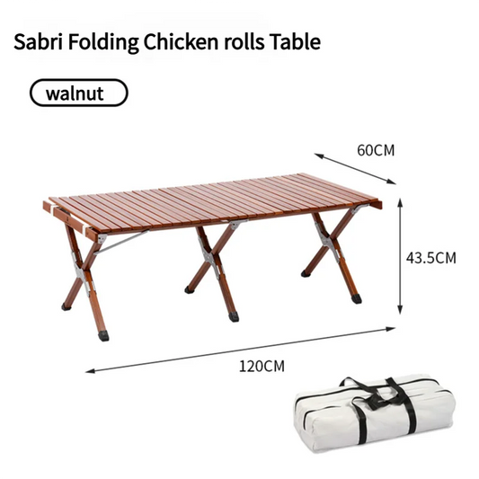 Portable Solid Wood Folding Camping Table - Sapele Roll-Up