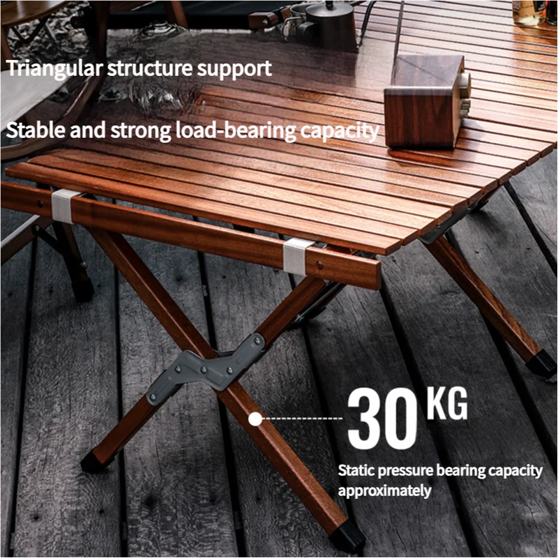 Portable Solid Wood Folding Camping Table - Sapele Roll-Up