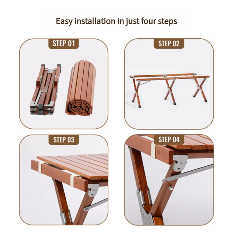 Portable Solid Wood Folding Camping Table - Sapele Roll-Up
