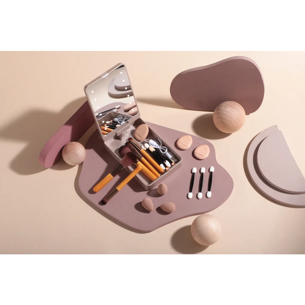 Portable Travel Makeup Brush Set with LED Mirror