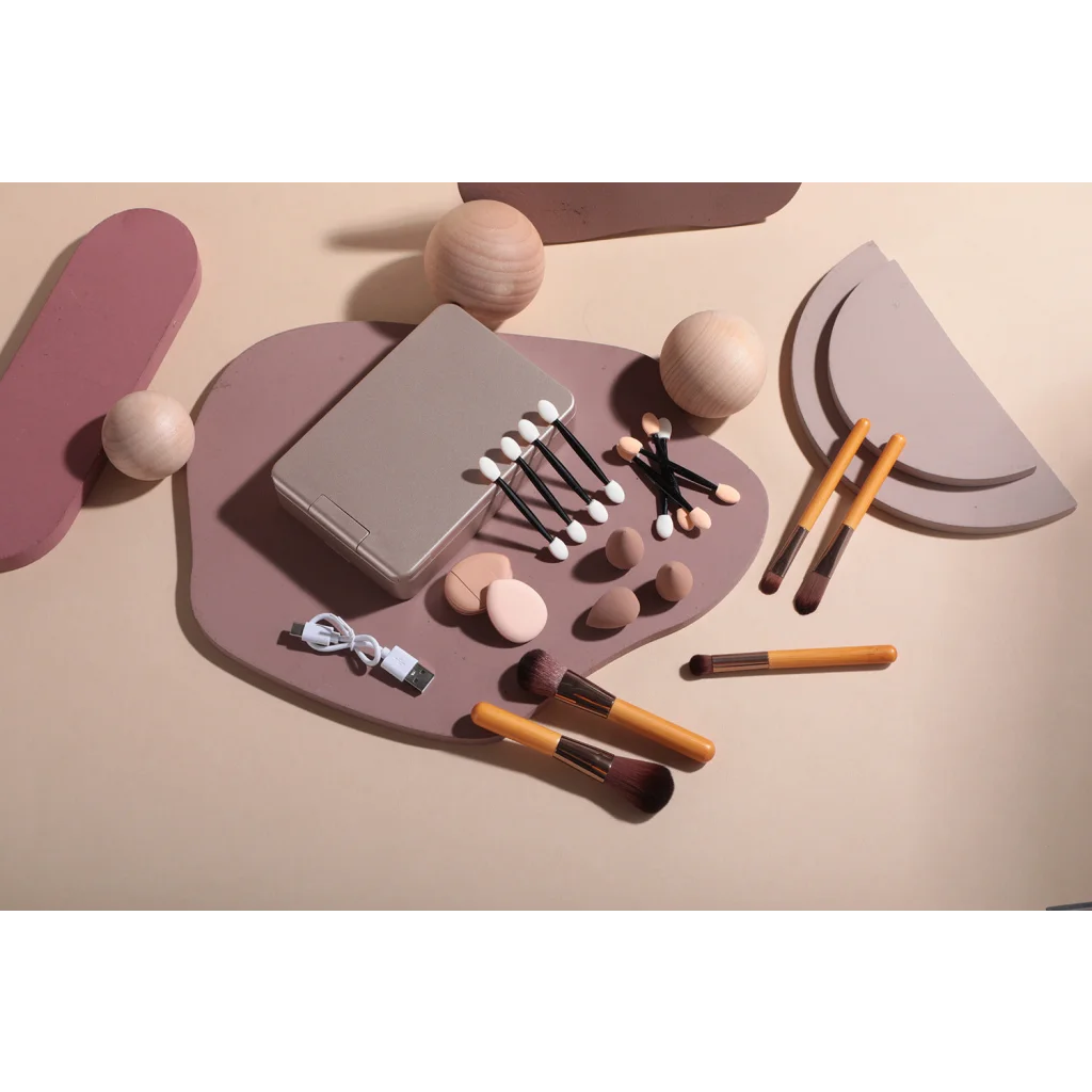 Portable Travel Makeup Brush Set with LED Mirror